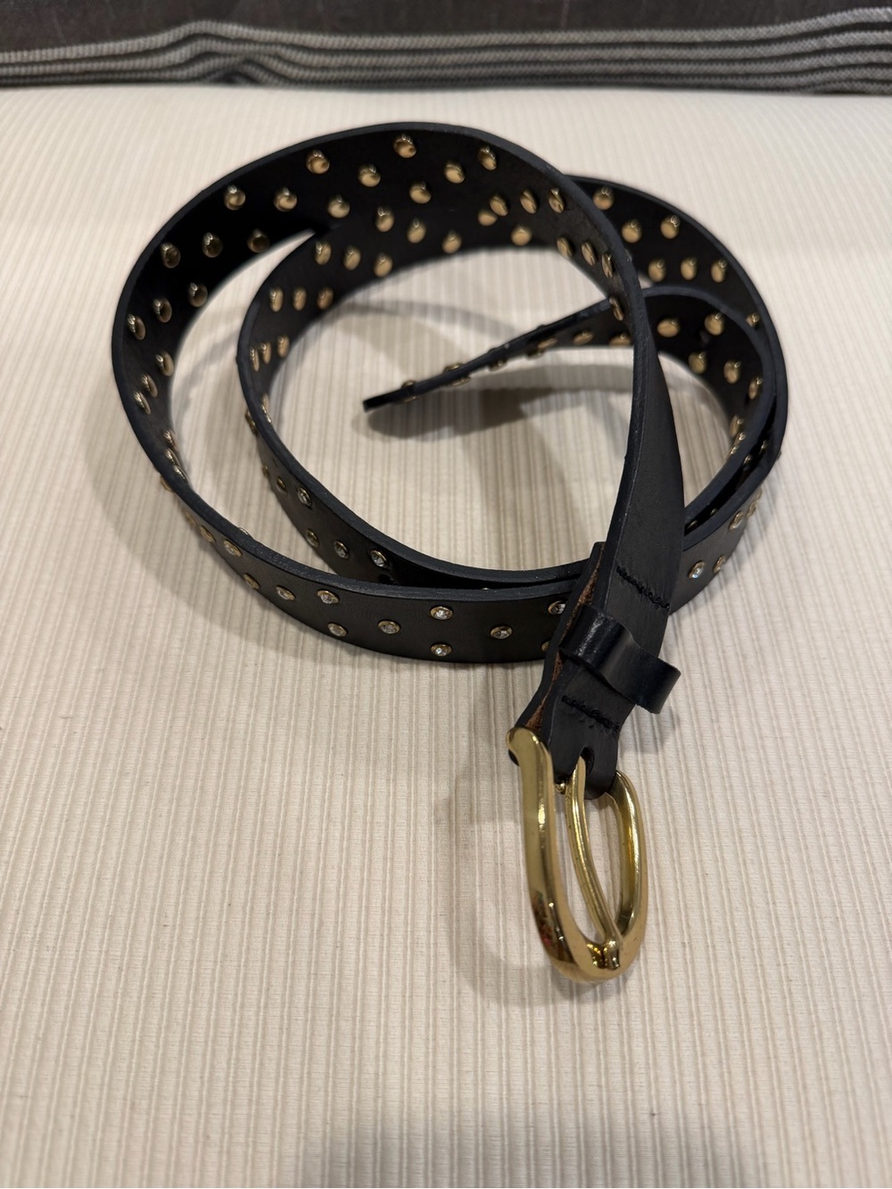 J. Crew Black Leather Studded Belt with Gold Buckle